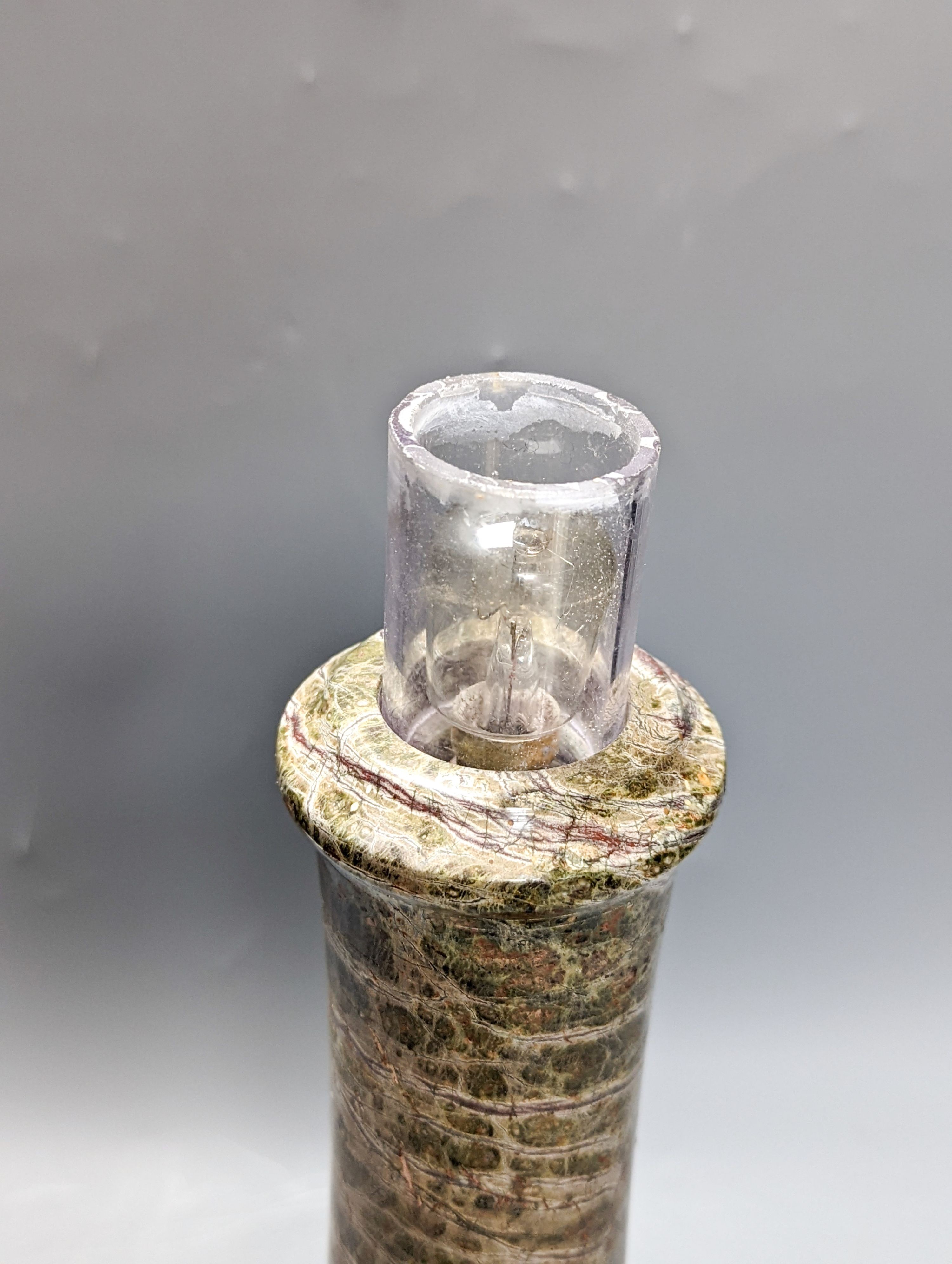 A Cornish serpentine ‘lighthouse’ table lamp 44cm